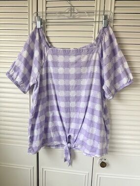 LOFT Lilac and White Gingham Top